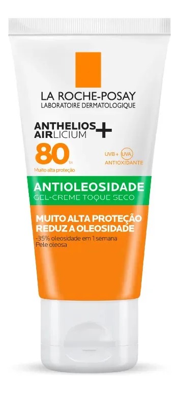 Bisnaga branca e laranja do La Roche-Posay Anthelios Airlicium+ FPS 80 Antioleosidade gel-creme toque seco 40 g