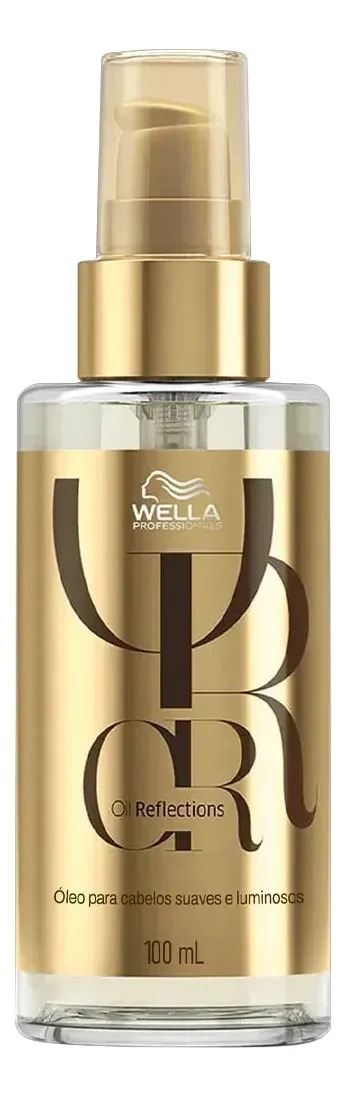 Frasco com pump dourado do Wella Professionals Oil Reflections óleo capilar 100 ml